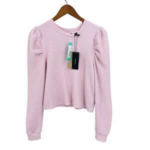 VERO MODA Hela Pink Sweatshirt Crop Top Long Puff Sleeves